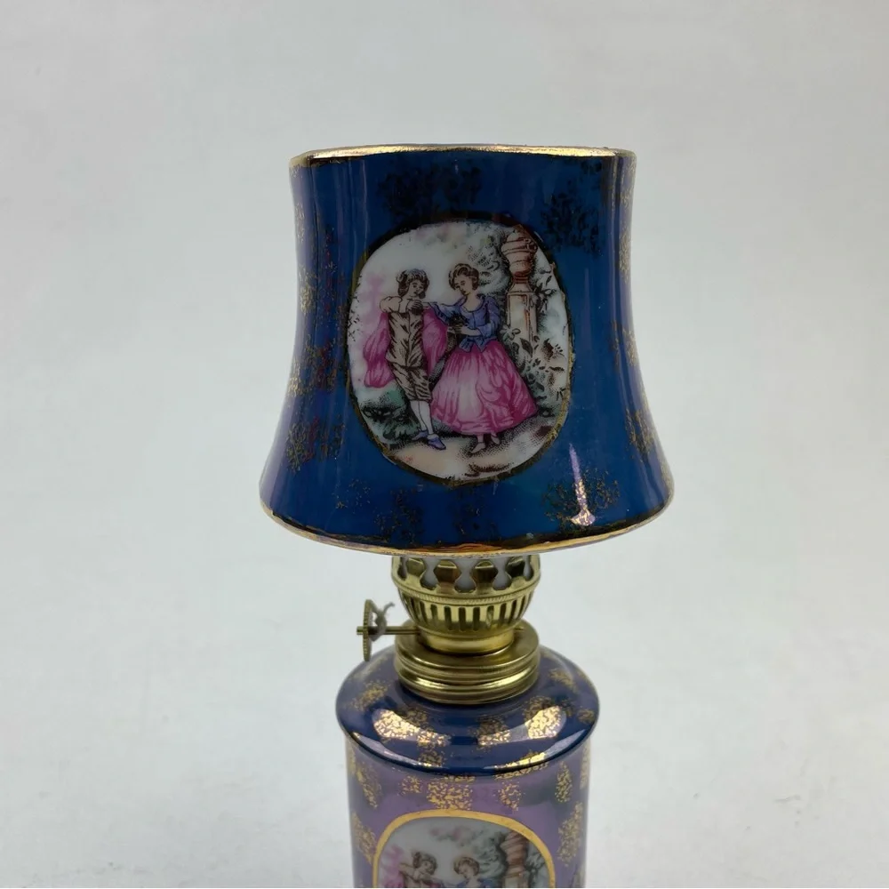 Midcentury Porcelain Mini Kero Oil Gold Lamp Japan
